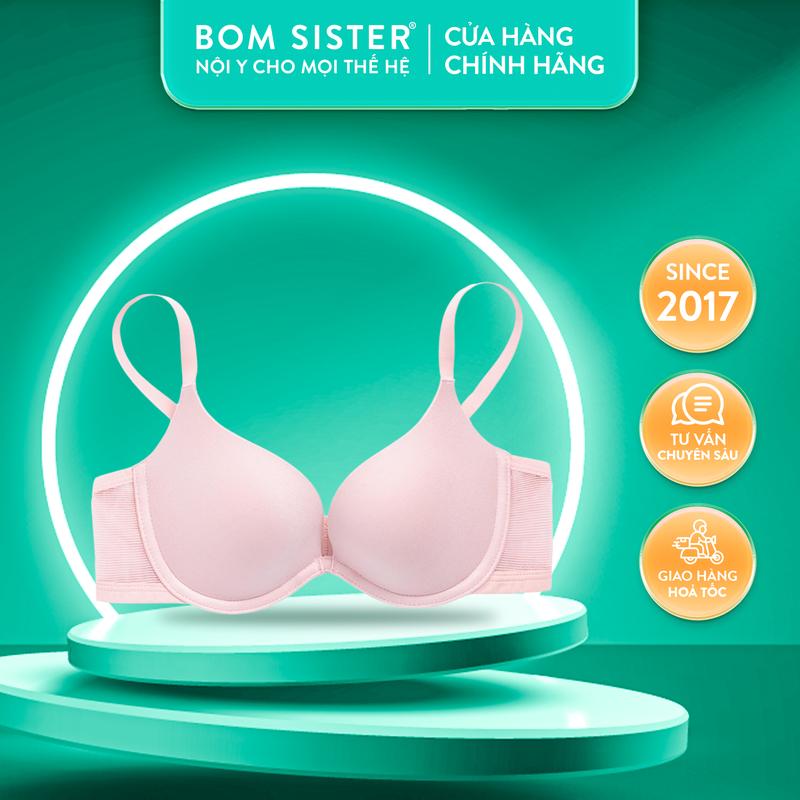 BOM Sister x Ngọc Trinh - Áo lót nữ CÔNG SỞ có gọng, áo bra mút mỏng thun lạnh cài sau màu trơn cở bản hồng đen xám, dây liền bảng lưng phối lưới thông hơi, size 32/70-38/85 MU26015