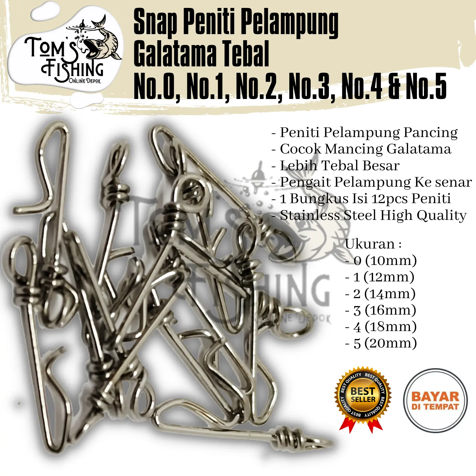 Snap Peniti Pelampung Galatama Pancing Lebih Besar & Tebal (10mm - 20mm) Perbungkus Isi 12pcs Murah - Toms Fishing