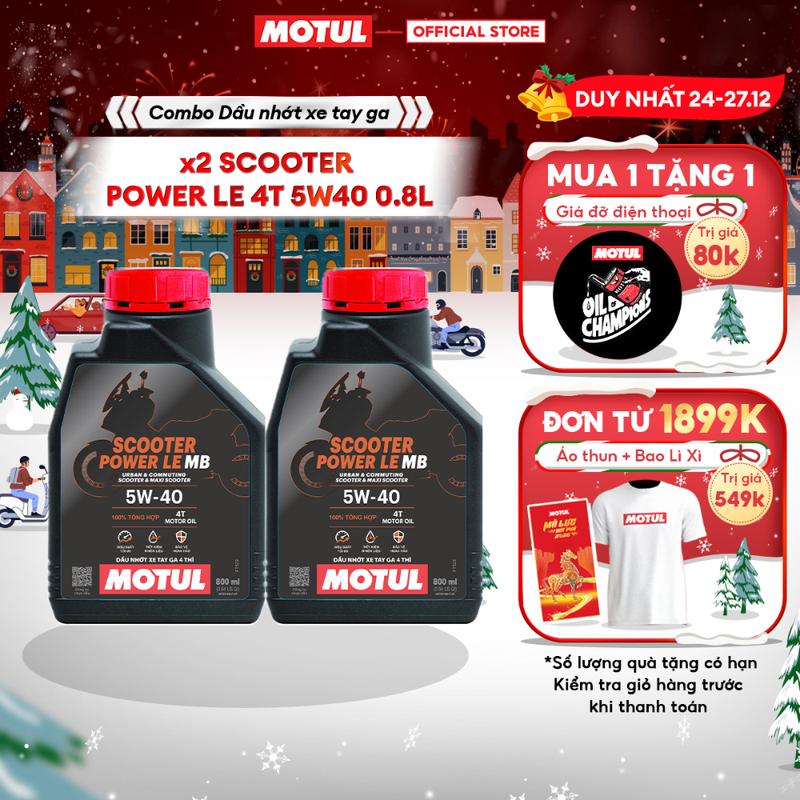  Combo 2 Dầu nhớt xe tay ga Motul Scooter Power LE 4T 5W40 0.8L 