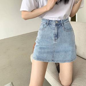 Denim Short Skirt for Women, Summer and Autumn New Thin High Waist Korean Style Loose Slimming Casual A-line Skirt, Hip-hugging Half Skirt, Trendy