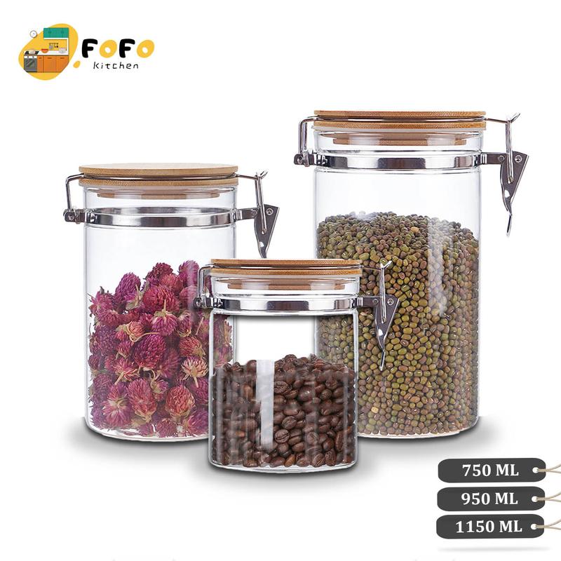 Hũ thuỷ tinh trà nắp gỗ 750ml 950ml 1150ml Lọ thuỷ tinh đựng gia vị, chưng yến, cà phê, thực phẩm, đồ khô