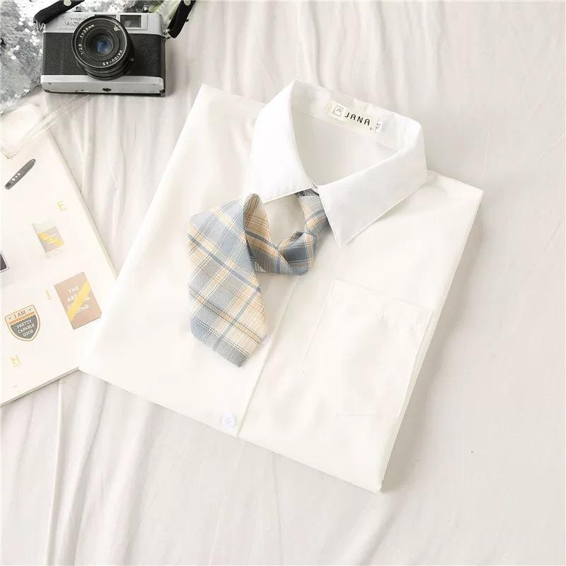 Free Tie JK Uniform Shirt Women's Long-Sleeved Preppy Style Korean Spring and Autumn Medium and Small Children All-Matching Student White Shirt 5