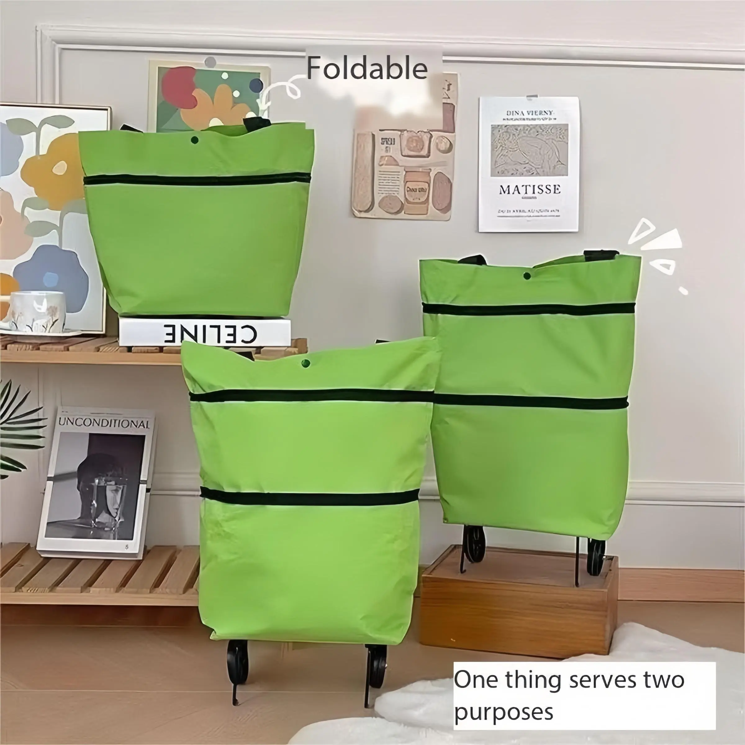 Portable Grocery Cart, 1 Count Foldable Shopping Cart, Household Folding Backpack Shopping Cart, Dual-purpose Portable Belt Wheel Cart