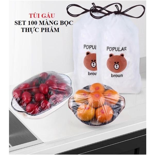 COMBO 5 Set 100 Màng Bọc Thực Phẩm Túi Gấu Màng Bọc Thực Phẩm Pe Có Chun Bọc Đồ Ăn Co Giãn Tái Sử Dụng 0