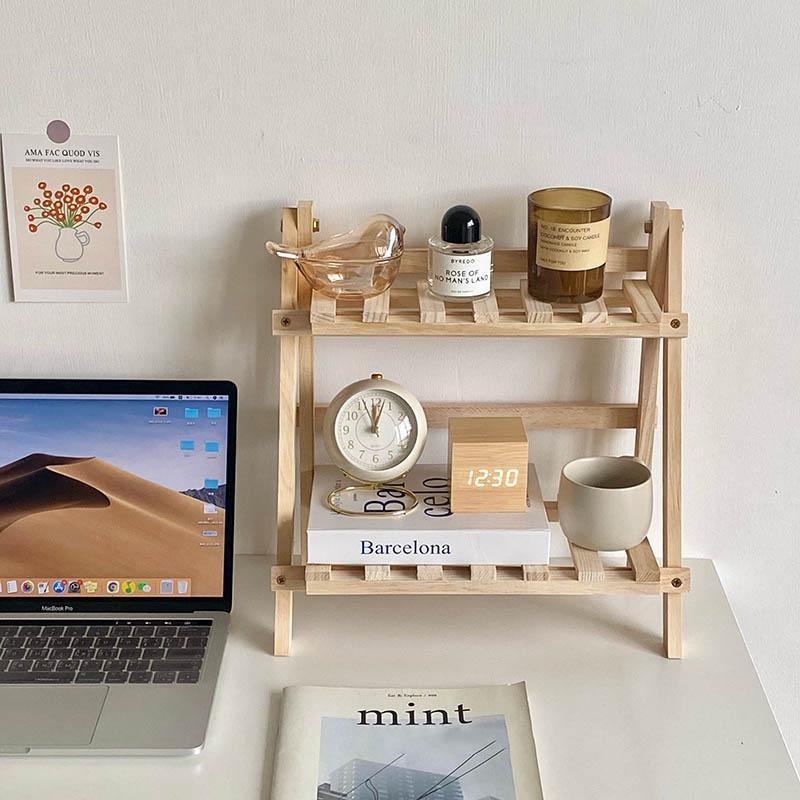 Wooden Desktop Storage Rack, 1 Count Double Layer Desk Organizer, Desk Storage Shelf for Home Office, Summer Home Decor Shelf, Home Organizer, Desk Accessories, House Organizers 3