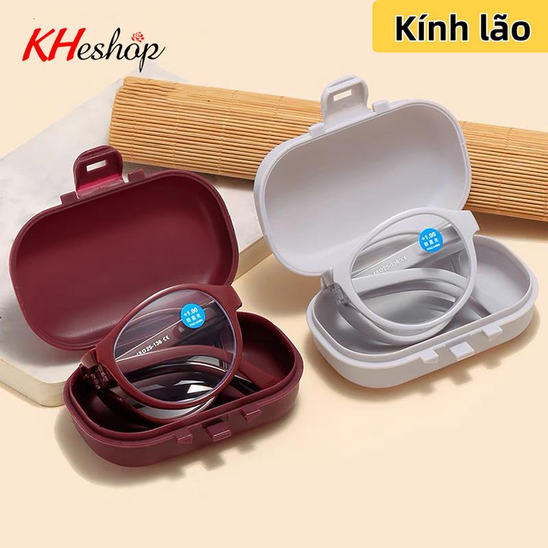Mã HY666 Kính lão form tròn gập nhỏ- kèm hộp đủ độ viễn thị tròng chống ánh xanh Kính Kính