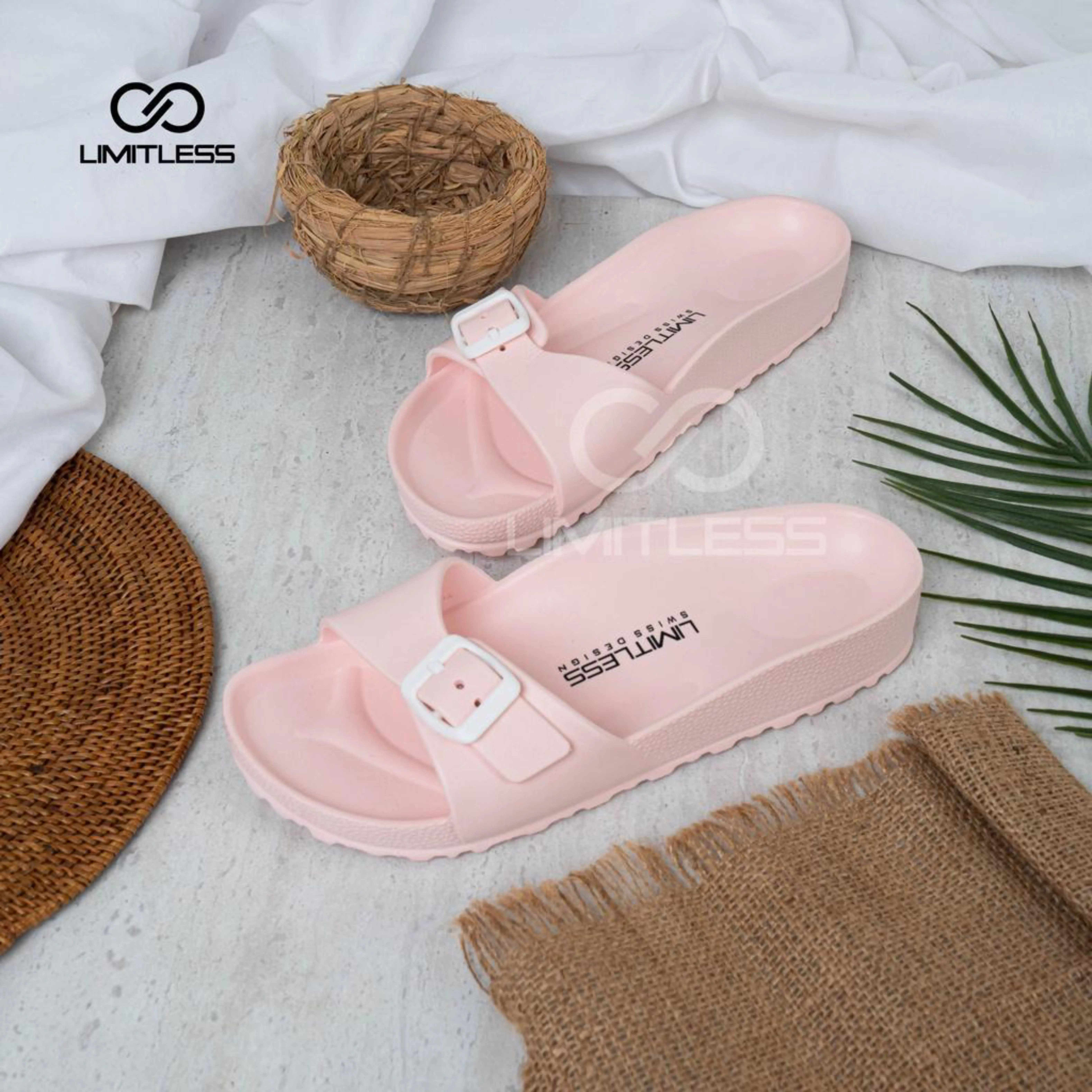 Limitless -  Sandal Wanita Selop Strap Satu Flatform Sendal Slop Cewek Elegan Korean - Size 36 - 40 Shoes Karet Jelly sandal  tapak  tinggi  dan  tebal