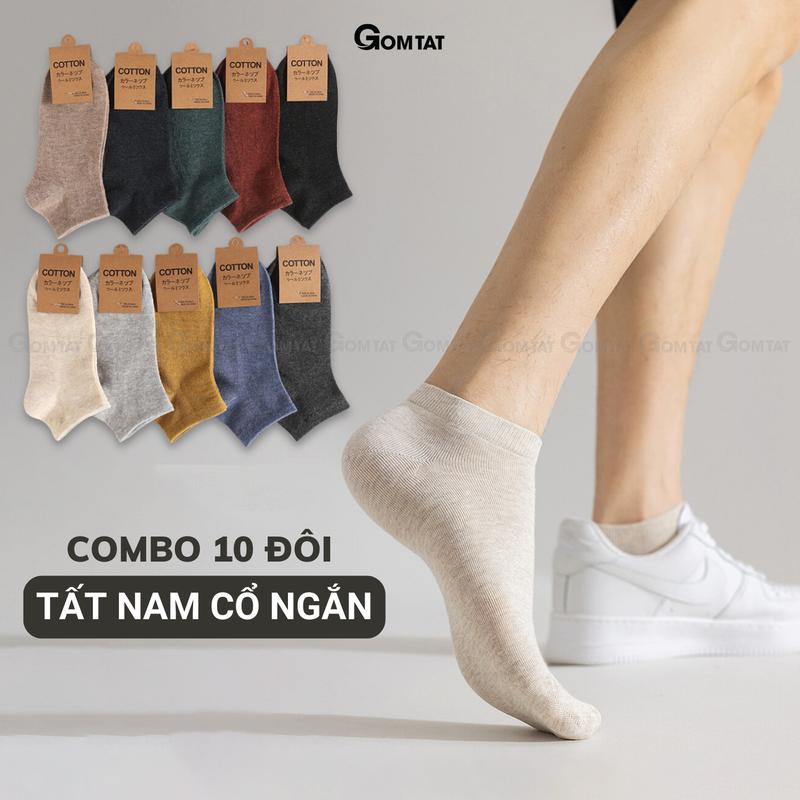 Set 10 đôi tất chân Nam Nữ vớ Cổ Ngắn chuẩn xuất Nhật tất cổ thấp unisex Cotton vớ thấp trơn Menswear - CB023