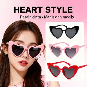 Kacamata Pink Love Unisex Retro - Frame Besar Couple Serasi untuk Wanita Pacar Lensa Perempuan Eyewear Sunglasses