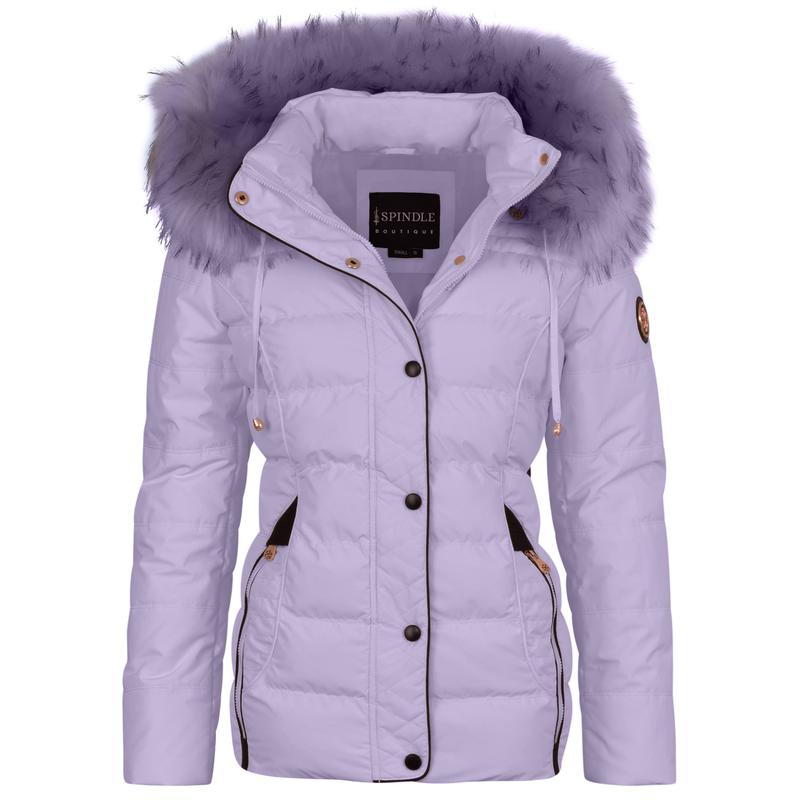 Spindle Womens Ladies Premium Quality Hooded Short Fur Parka Quilted Padded Puffer Coat | Zip Side Pockets | Luxurious Detachable Faux Fur on Hood | Zipped Inner Pocket 4