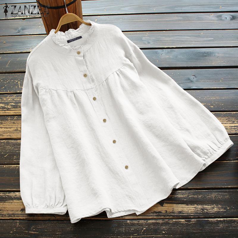 Product Introduction of ZANZEA Womens Casual Cotton Linen Button Down Blouse Fashion Crew Neck Lantern Sleeves Shirts * 31