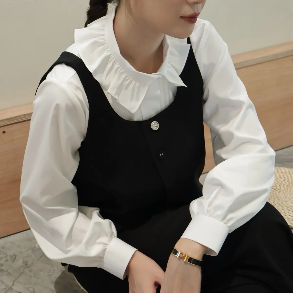 LAEM | Set áo Gile nho đen mix Sơ mi Lá Sen.