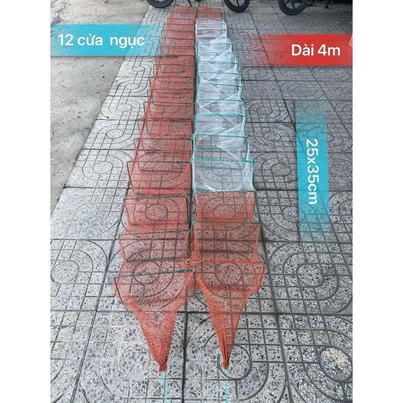 Lú 12 cửa ngục 18 khung(13 hom) dài 4m, (25x35cm) mắt lưới 1p5 va 2,5p ,đỏ,trắng,xanh