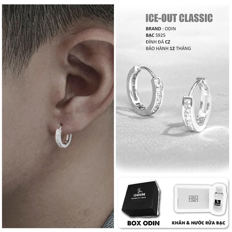Khuyên tai Bạc vòng đính đá Nam Nữ - Ice out Earring S925 Silver