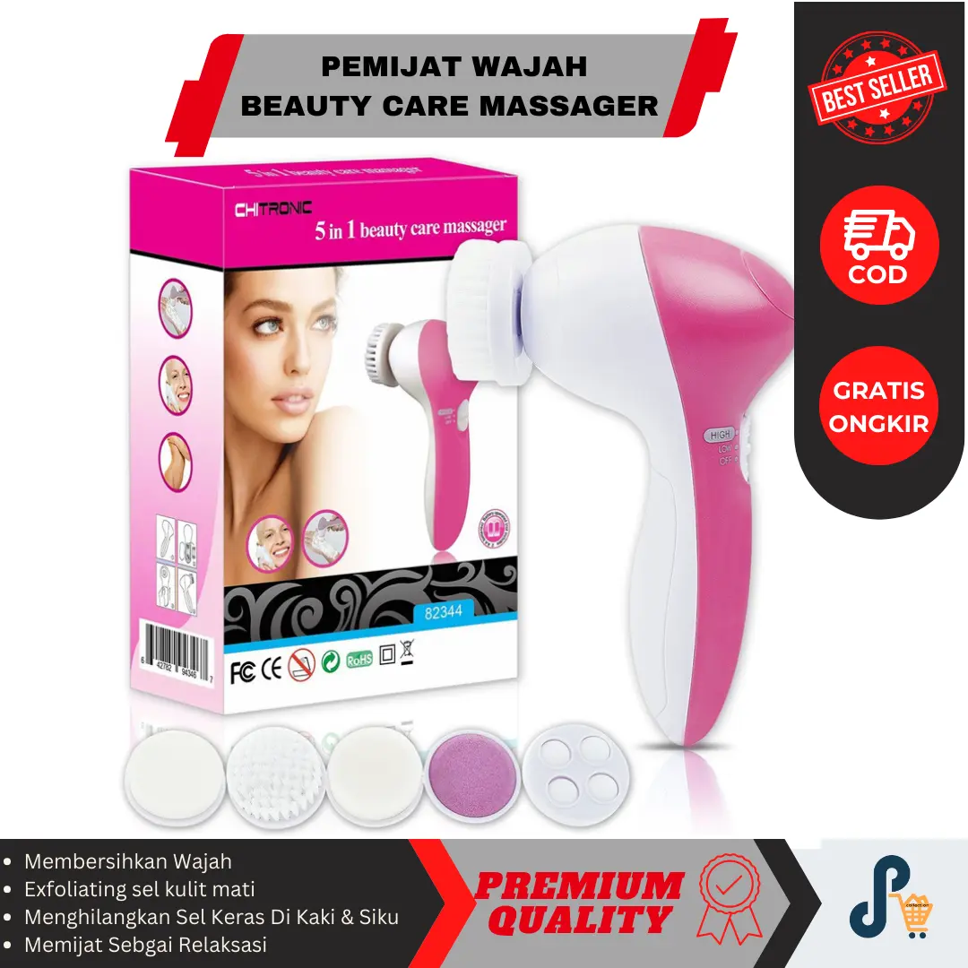 Alat Pemijat Wajah 5 in 1 Mesin Face Beauty Care Massage Membersihkan Wajah Ketika Sebelum Menggunakan Krim atau Lotion Mengangkat Sel Kulit Mati Mengembalikan Kulit Sehat Menjadi Merah Muda Menghilangkan Sel Keras Pada Kaki dan Siku Sebagai Relaksasi