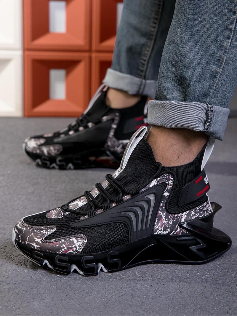 Product Introduction of Men's Patchwork Lace Up Running Shoes, Casual Breathable Comfortable Sports Shoes, Male All-match Round Toe Sneakers for Daily Wear 8