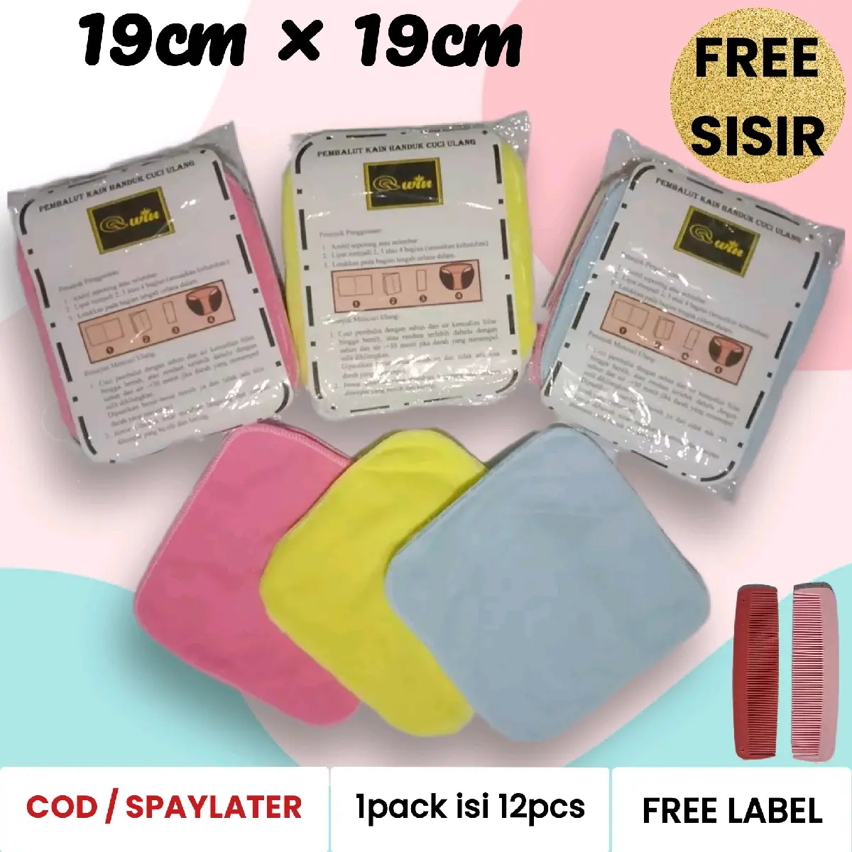PEMBALUT KAIN CUCI ULANG 1 LUSIN 19 CM DEWASA SEHAT VIRAL TERLARIS / SAPU TANGAN HANDUK LEMBUT / SOUVENIR MURAH Wanita