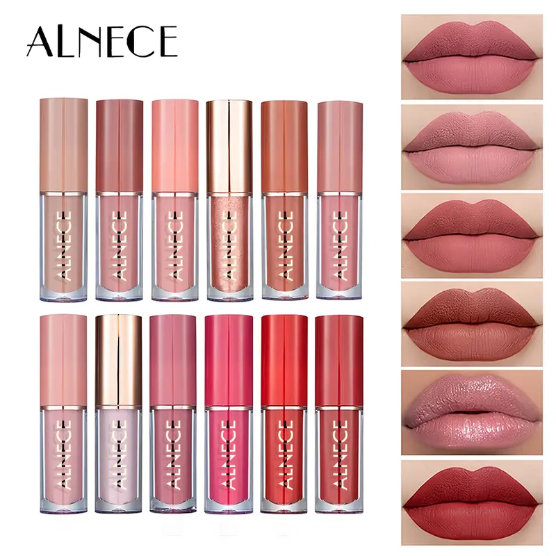 12 Buku Warna Lip Gloss Set Matte Pearlescent Non-Stick Lip Glaze Bibir Lipstick Lipstik Wanita 1