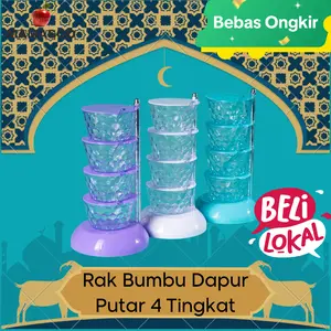 [Mamasoo] Wadah Tempat Bumbu Dapur Crystal 2 & 4 Susunan Free (Sendok 4 Pcs + Bubble Wrap) Set Ungu, Biru, Putih