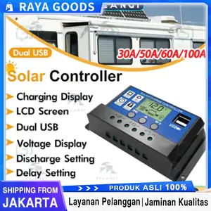 Solar Charge Controller LCD LED Display Solar Cell PWM 12V 24V 10A 20A 30A 50A 60A USB Panel Tenaga LCD Kecerdasan Auto Mengatur Solar Kontroler Pengisi Daya Baterai-Intl/Tenaga Surya Untuk Cas Aki/Panel Surya 12 volt/Controller Panel Surya