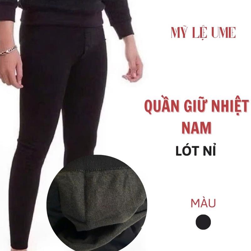 Quần Giữ Nhiệt Nam Lót Nỉ Siêu Ấm Áp, Co Giãn Thoải Mái 50-75kg, Màu Đen - Ghi Đậm