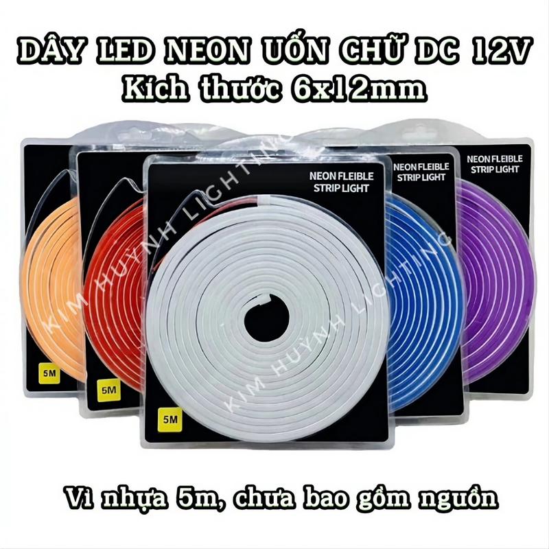 Dây đèn led neon uốn chữ ĐƠN MÀU DC 12V, không thấm nước vỉ 5m (KO KÈM NGUỒN ĐIỆN)