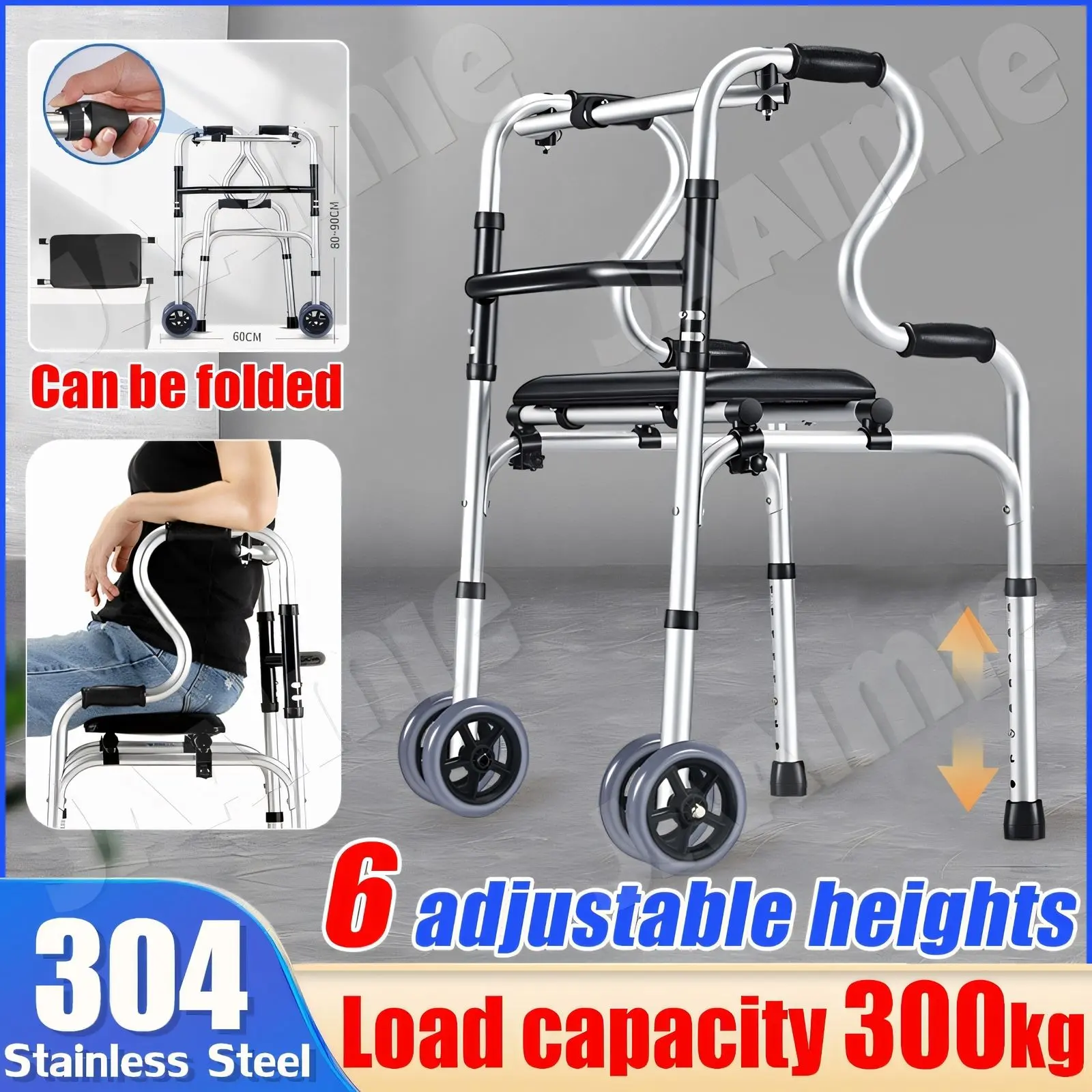 Yisimoer Adult walker Elderly walker Walker for elderly with chair Walker for elderly with wheels Crutches
