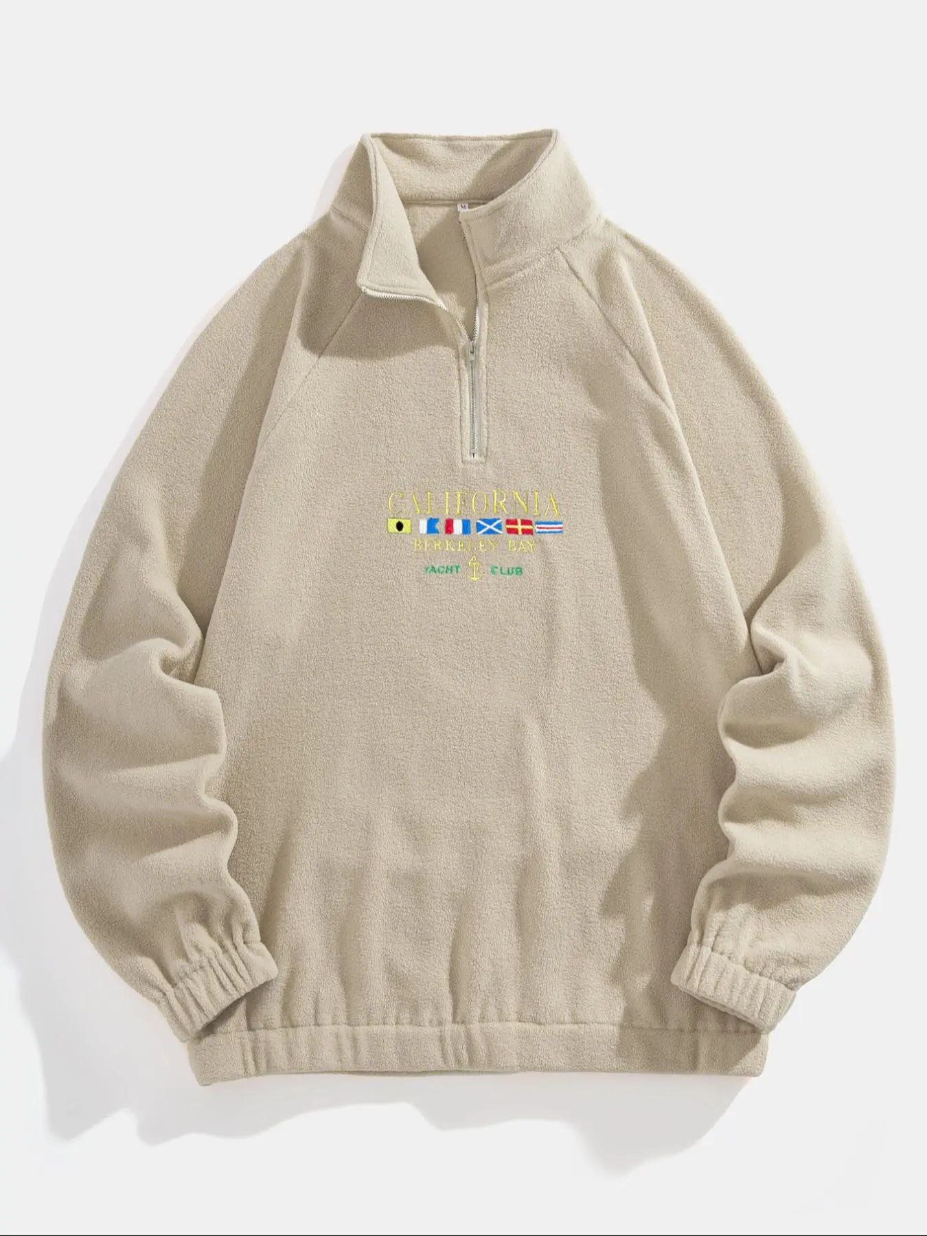 Men's Letter & Flag Embroidery Half Zip Sweatshirt, Regular Fit Casual Long Sleeve Collared Pullover for Spring & Fall, Fashion Men's Top for Daily Wear