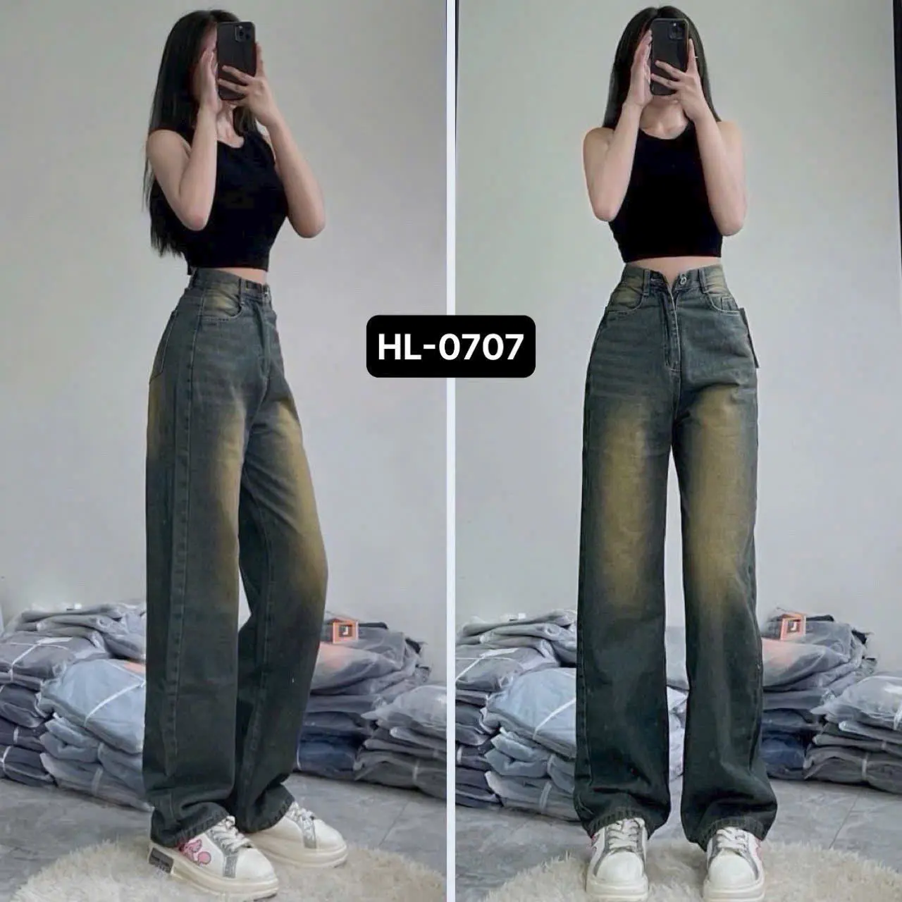 quần jean nữ ống rộng lưng cao tôn dáng - basic dễ phối đồ