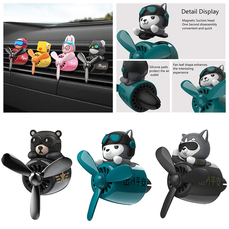 Cartoon Car Air Freshener Vent Perfume Diffuser Cute Pilot Rotating Propeller Fragrance Air Freshener Solid Car Perfume Refills