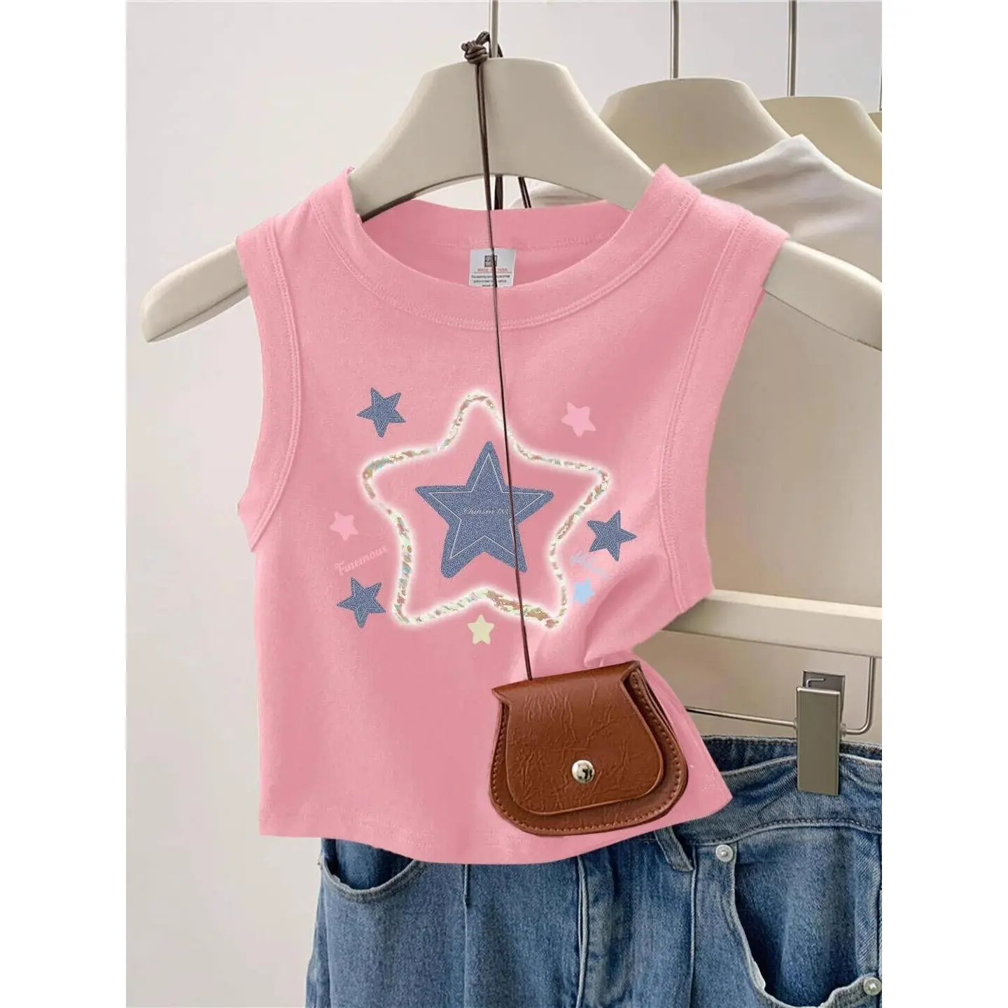 [Shopping Mall Quality] Women's Vest, Smooth and Cool Cotton, Women's Large Tanks, Suitable for Going to the Gym Or Going out Vest 2025 Dopamine Sweet Spicy Short Loose-Fitting Sleeveless Shirt Slim Print Top Summer