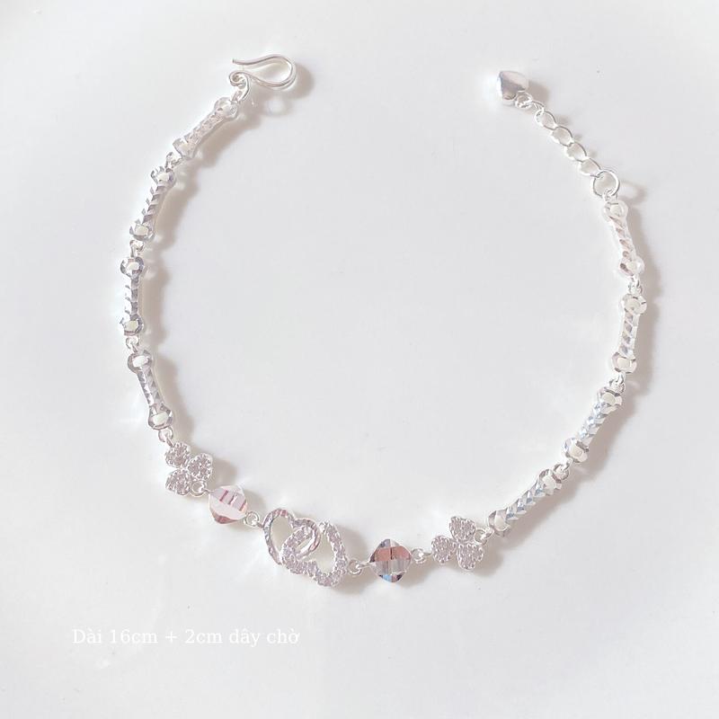 Lắc tay nữ BỐNG BẠC vòng tay Cỏ 3 Lá phối tim đá xinh phụ kiện trang sức bạc ta LT0.20 lắc tay nữ bạc thật