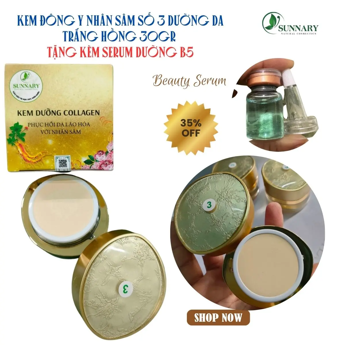 Kem face 30gr dưỡng da trắng hồng collagel nhân sâm số 3 tặng kèm serum dưỡng b5 Căng bóng, Làm da chắc khỏe Skincare Collagen Làm Đẹp Da Dưỡng Ẩm Da