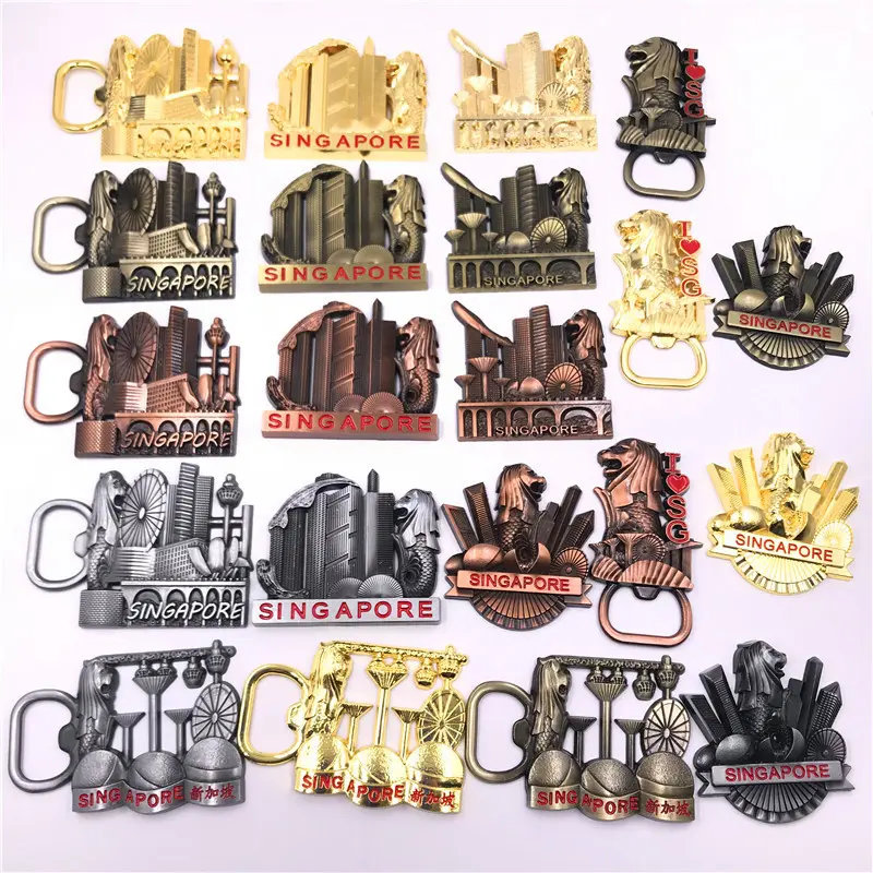 High-end Metal Singapore Foreign Trade Good Goods Refrigerator Magnet Magnetic 3D Thickened New Style Travel Souvenir Gift