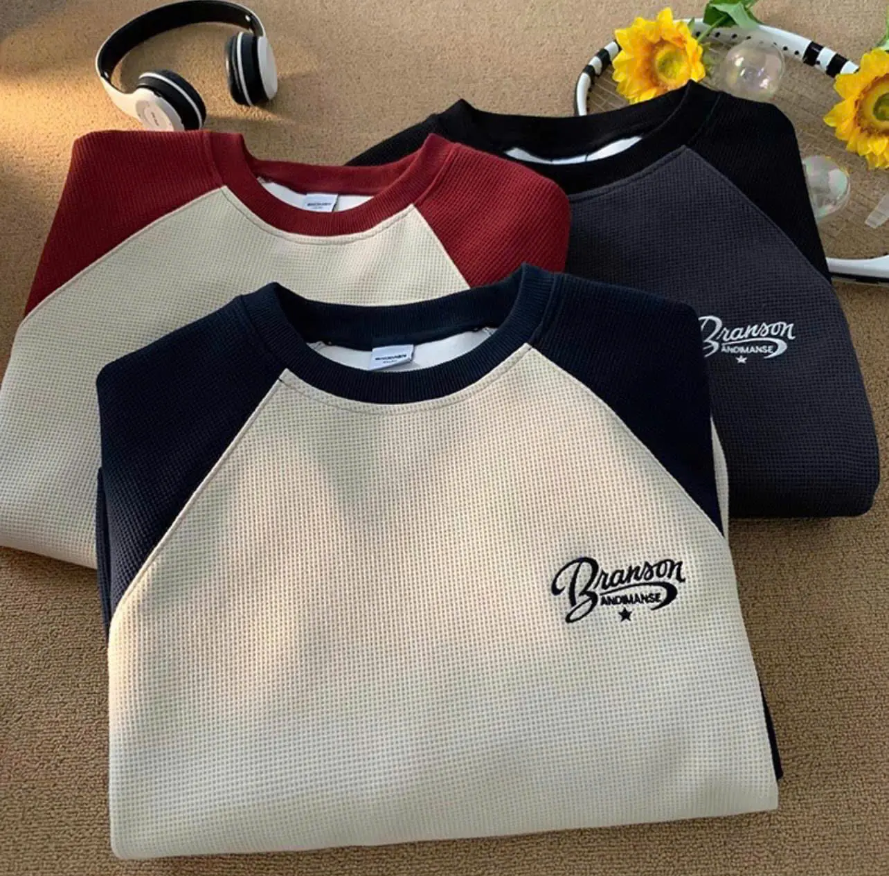 Áo Sweater Unisex Form Rộng Thêu Chữ BRANSON  Áo Thun Dài Tay  Nam Nữ Chất Cotton Dệt Tổ Ong Unisex Thời Trang Trẻ Trung Cổ Tròn Women