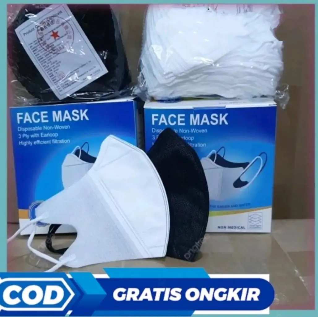 Masker Duckbill Murah Isi 50 Pcs Murah 1 Box Hitam Putih Cod Bisa Bayar Ditempat Polos Polos