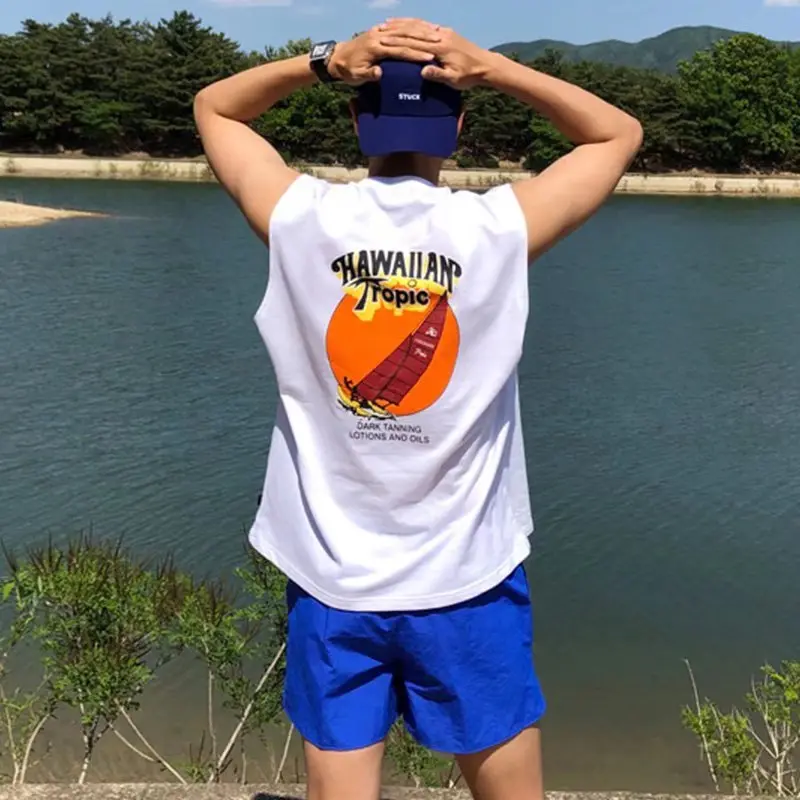 Simple Loose Print Crew Neck Vest Men'S Casual And Versatile Vest