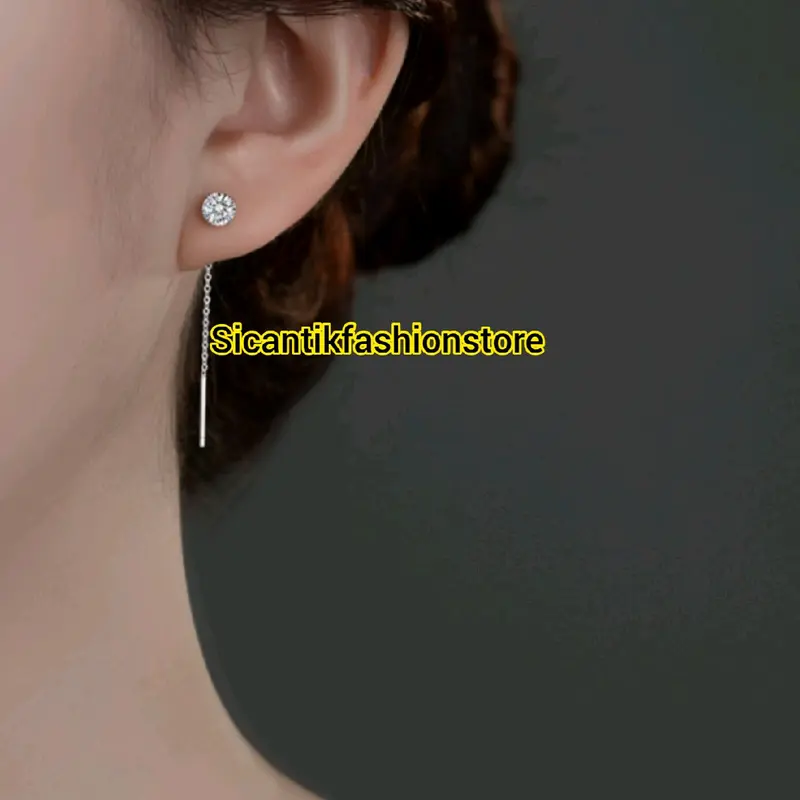 COD Anting Titanium Wanita Mata Satu Juntai Silver Dan Gold Trending Asli Titanium Anti Karat Tidak Luntur Fashion Wanita Style Wanita Korean Perempuan Anggun Earrings 6