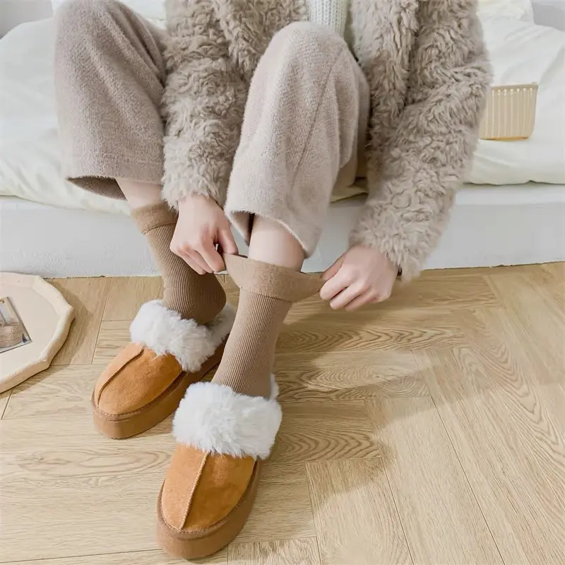 Set 10 Đôi Tất Vớ Cotton Lót Lông Nỉ Giữ Nhiệt Cao Cổ Siêu Ấm Màu Pastel Cho Nữ tn1 3