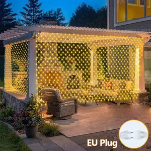 Lampu Hias Lampu Net Dekorasi 3mx2m 200LED Lampu Jala Tirai Panjang with EU Plug Waterproof Lampu jaring Natal Peri Pesta Taman Dekorasi Pernikahan Putih