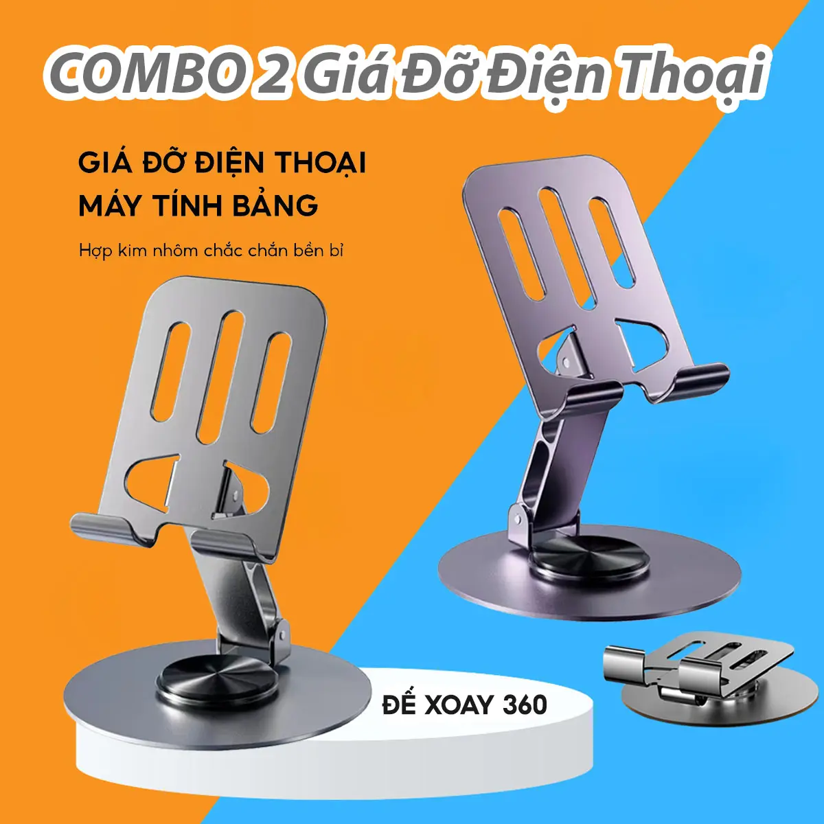 [ Combo 2 Chiếc ] Giá đỡ điện thoại - Giá Chân Đế Điện Thoại Bằng Hợp Kim Loại Hợp Kim, Giá Đỡ Điện Thoại Để Bàn Có Thể Xoay Và Gập Lại, Xoay 360 Để Điện Thoại Xem Phim Livestream Phụ Kiện