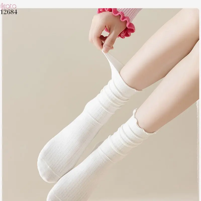 Tất retro viền ren 100% cotton thấm hút mồ hôi tốt,tất mỏng thu đông 12684 3