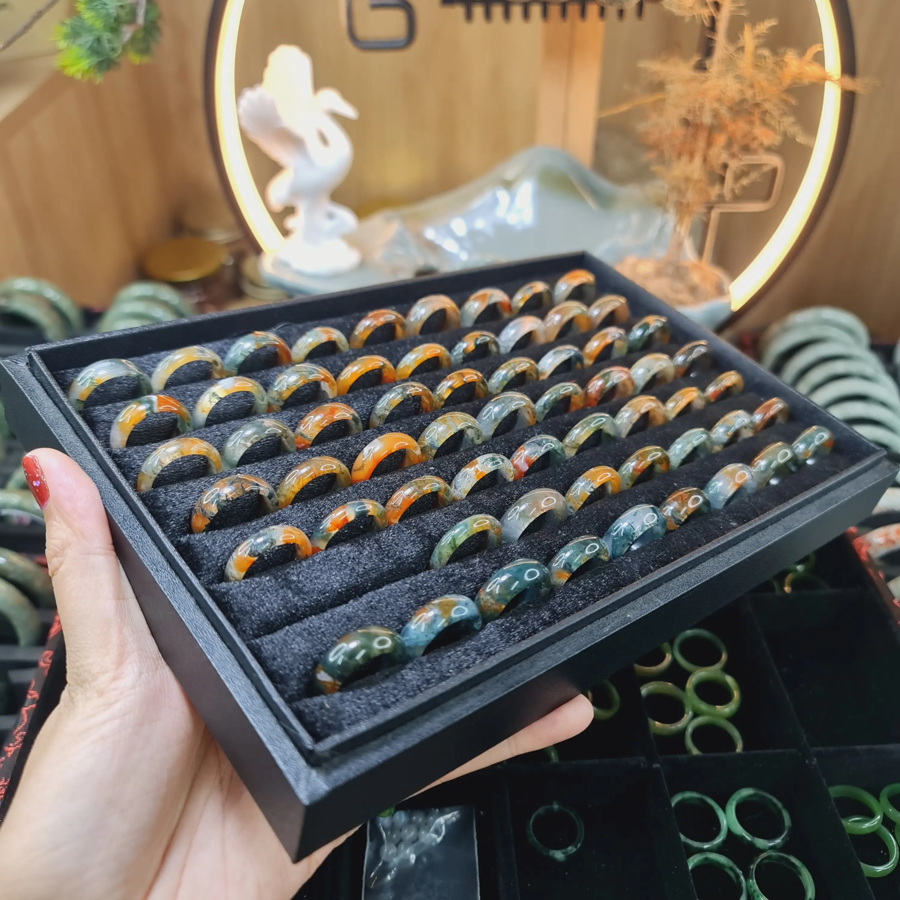 Nhẫn đa mã não băng ngọc thủy tảo đủ size dành cho nam hoặc nữ đều được