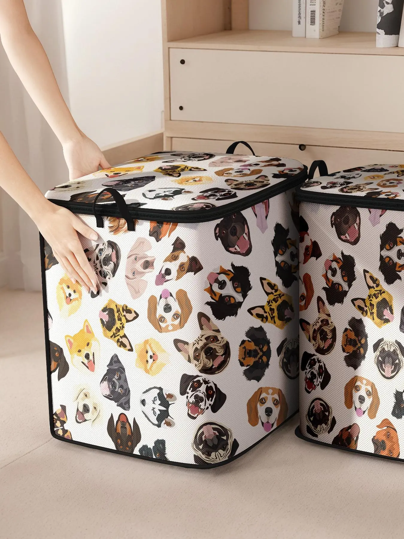 Dog Pattern Clothes Storage Bag, Large Capacity Clothes Storage Organizer, Collapsible Clothes Storage Bag with Zipper & Handle for Home Bedroom