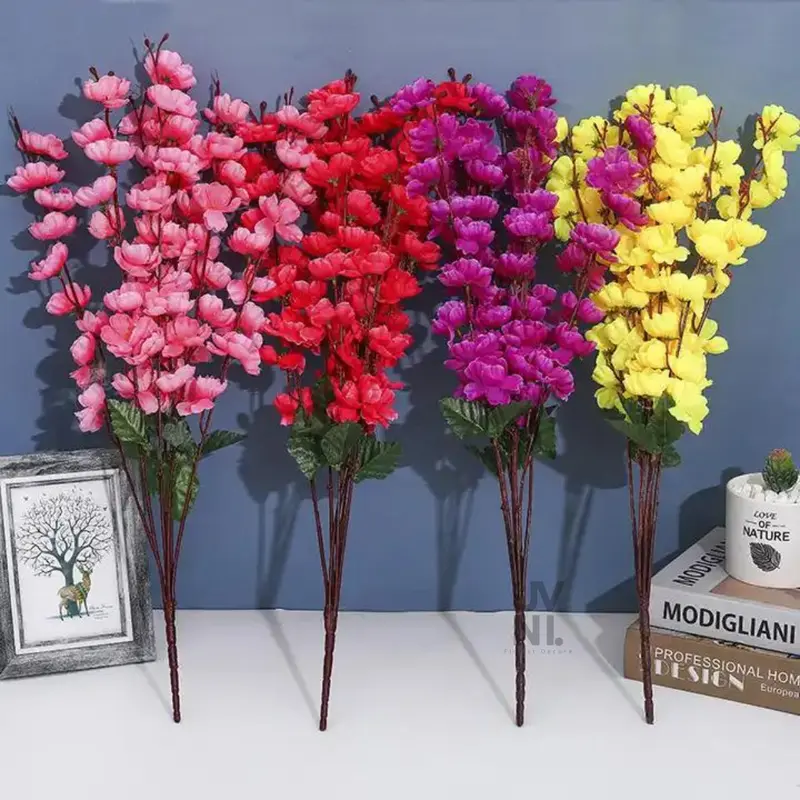 Bunga Sakura Cherry Blossom 7 Cabang 56CM Meihua Plastik Dekorasi Sakura Tancap Bunga Hias 4