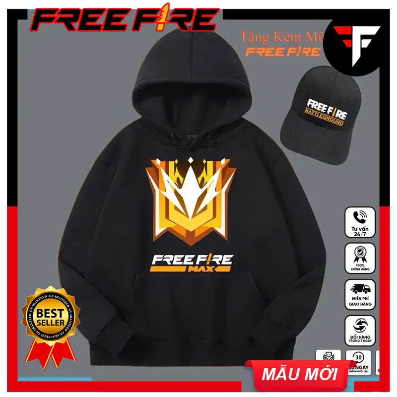 Mẫu Áo Hoodie free fire rank thách đấu [ TẶNG KÈM 1 NÓN ] 2 màu đen và trắng chất nỉ hình in sắc nét 2