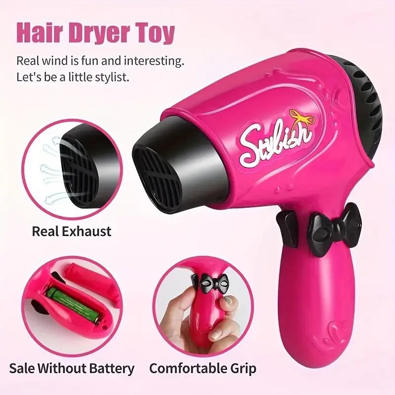 Girl's Beauty Salon Pretend Play Toy Set, 11pcs/set Hairdresser Toy with Hair Dryer, Apron and Other Hair Styling Accessories, Pretend Play Toys for Kids 1