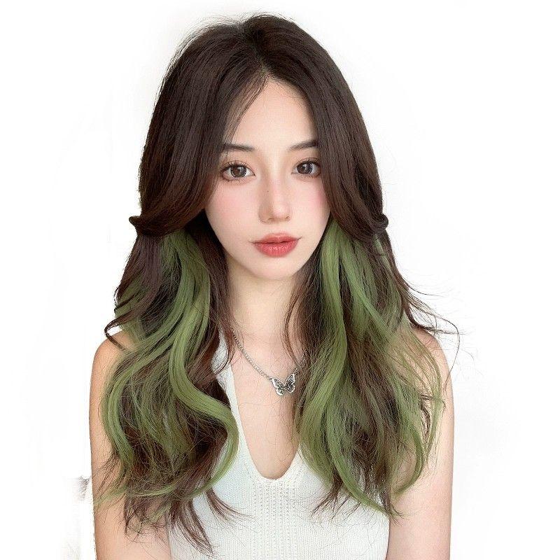 Tóc Nối Highlight Cho Nữ, 9389, Tóc Xoăn Dopamine Đầy Màu Sắc, Kẹp, Một Mảnh, Tóc Nối Tóc Xanh Lá Vô Hình Tẩy Trắng, Dành Cho Tóc Dài 5