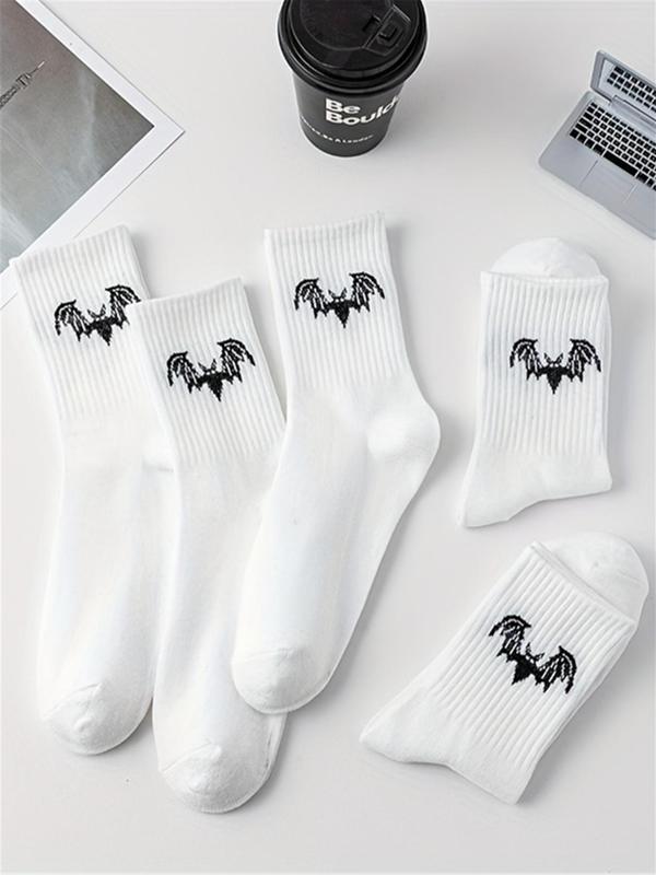 Women's 5 Pairs Bat Print Crew Socks, Fashion Casual Comfy Socks for Daily Outdoor Wear, Women Socks for All Seasons 3