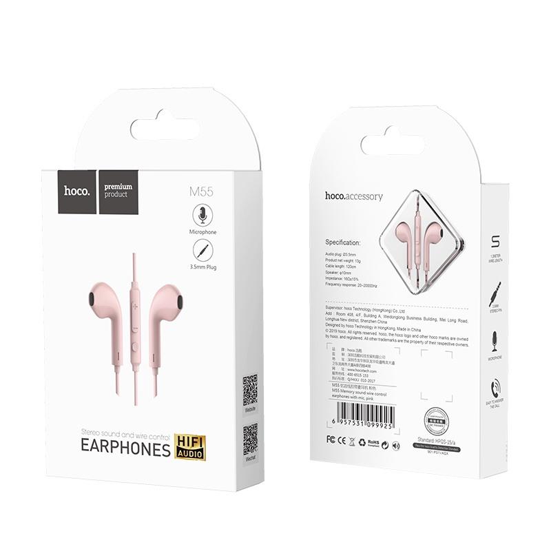 OHSOME - HOCO M55 3.5MM HIFI Wired Earphones Black White Pink Headphones 4